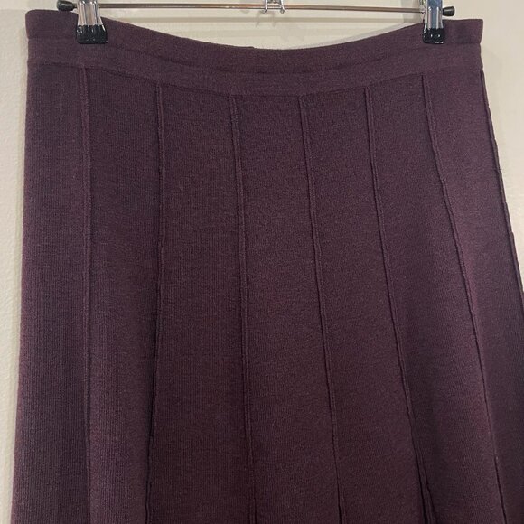 EUC Eileen Fisher 100% Wool Pleated Sweater Skirt Dark Purple Large - Picture 3 of 6